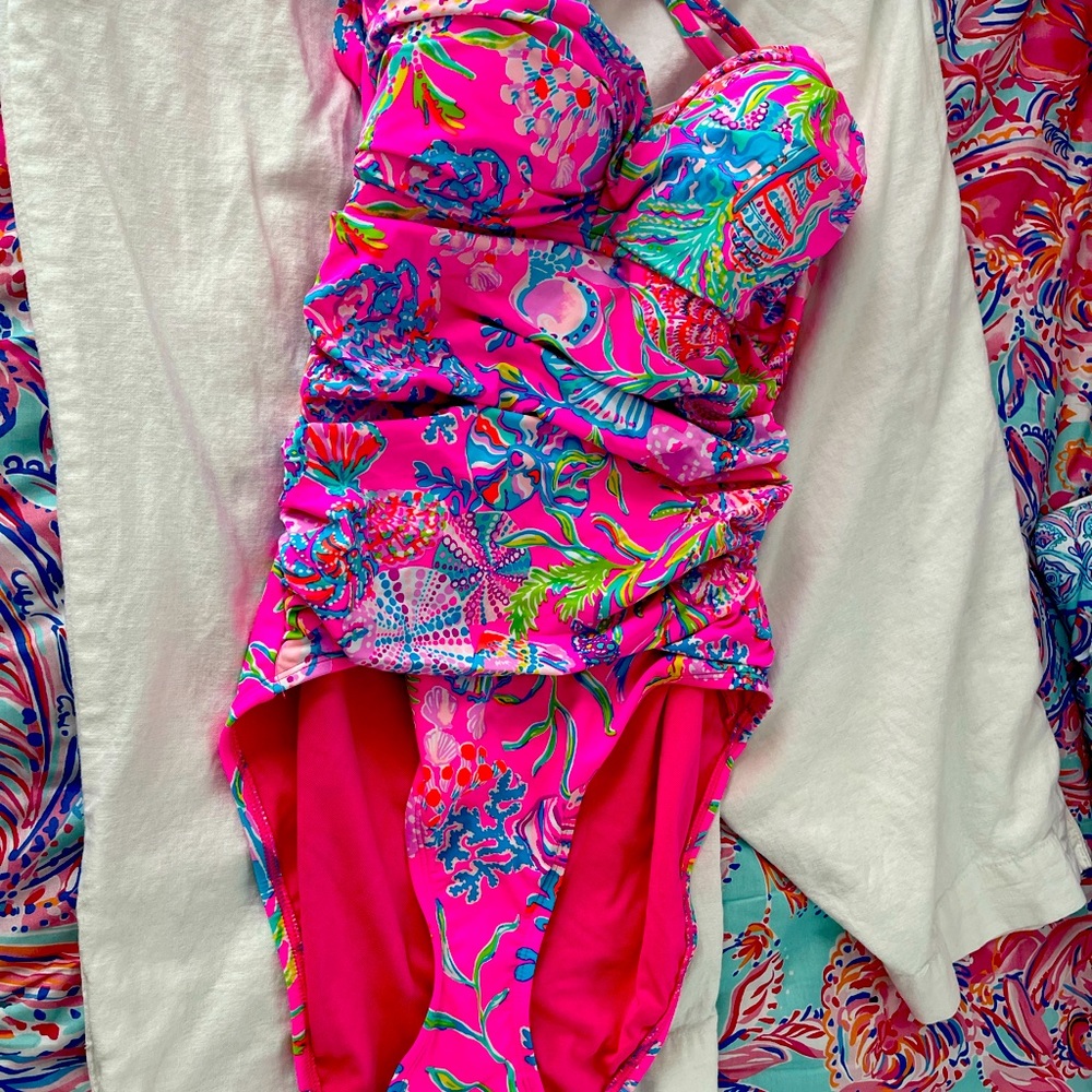 Lilly Pulitzer One Piece Swimsuit Flamenco Shell Me Something Good NEW sz10 Pink